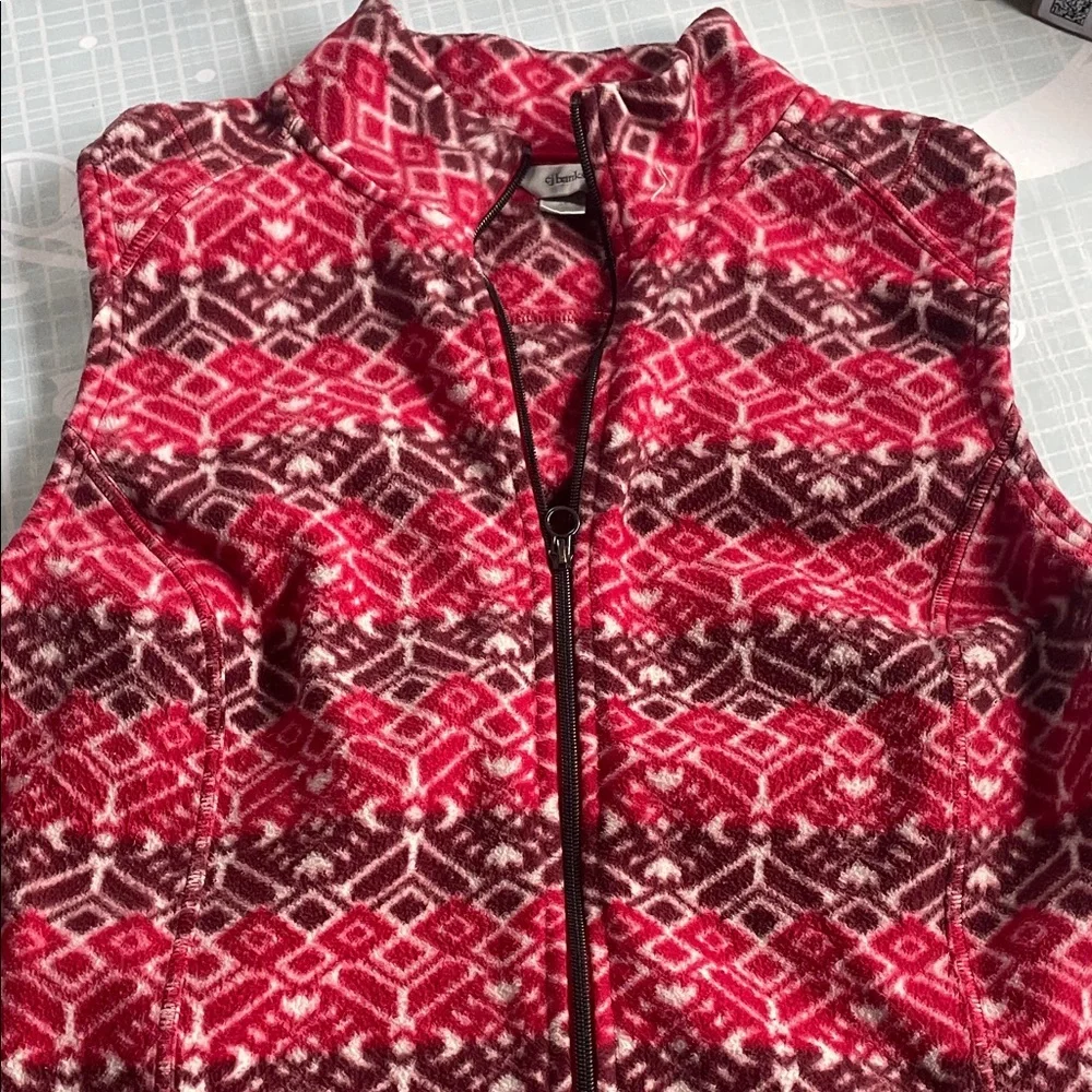 CJ Banks Red and White Geometric Vest